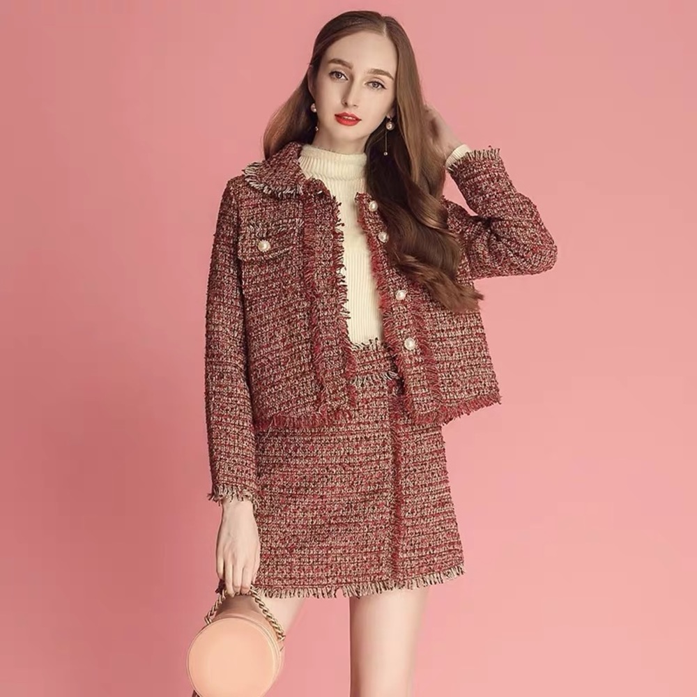 NWT Multicolor Tweed tassel jacket skirt set S